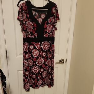 Lane Bryant Pink and White Flutter Sleeve Sheath Dress